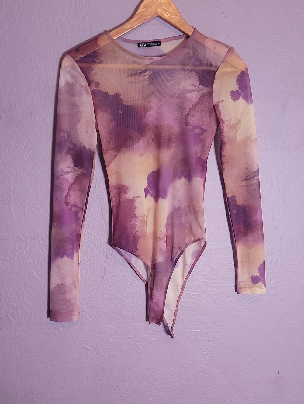 Zara Sheer Tie-Dye Bodysuit - Purple & Cream